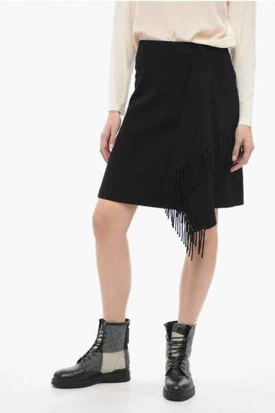 Woolrich Fringed Wrap Skirt In Black