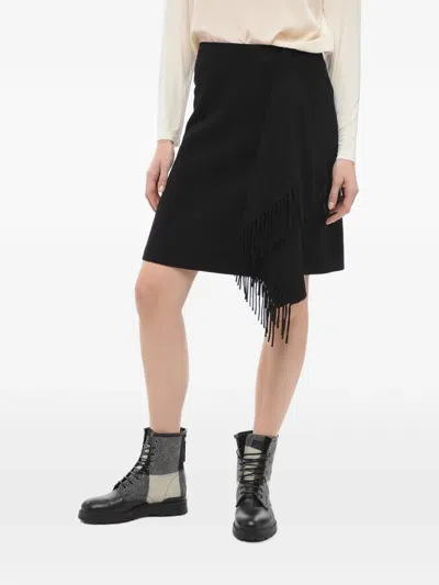 Woolrich Fringe-detail Wrap Skirt In Black