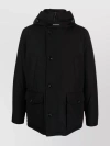 Woolrich Padded Jet Black Parka With Logo Print And Drawstring Hood In Black