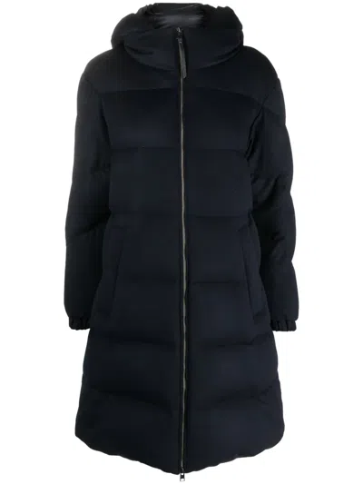 Woolrich Funnel-neck Padded Wool Coat In Blue