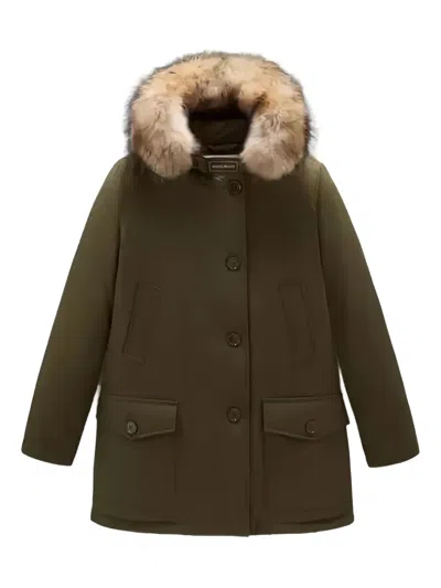Woolrich Fur-trimmed Hooded Jacket In Brown