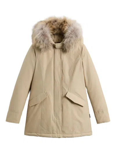 Woolrich Fur-trimmed Hooded Jacket In Neutral