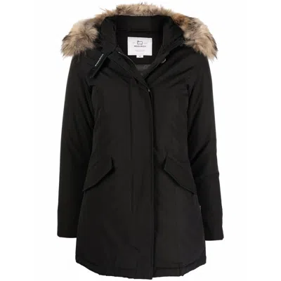 Woolrich Fur-trimmed Hooded Padded Coat In Black