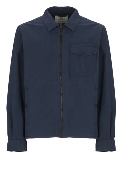 Woolrich Gabardine Overshirt In Blue
