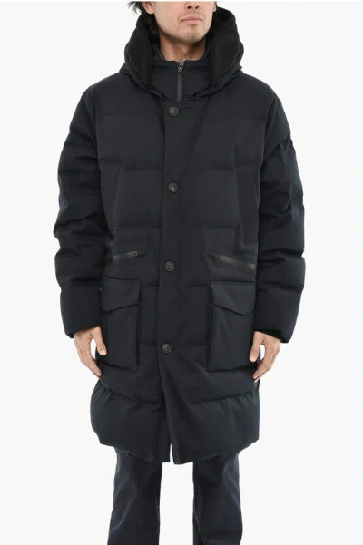 Woolrich Gabardine Seam Sealed Down Jacket With Ton On Ton Buttons In Black