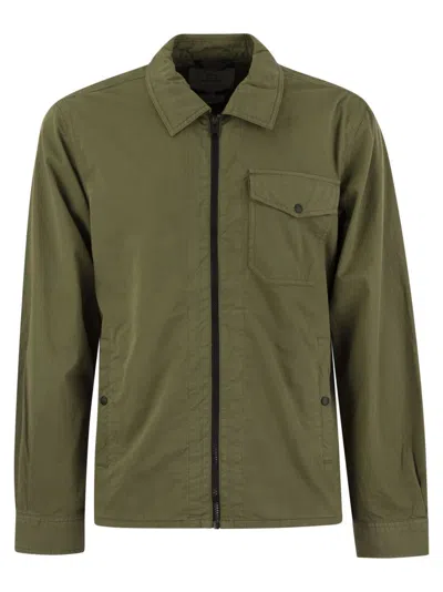Woolrich Garment-dyed Shirt Jacket In Pure Cotton In Green