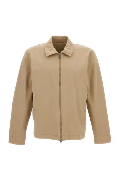 Woolrich Garment-dyed Cotton Twill Overshirt With Classic Collar In Gray