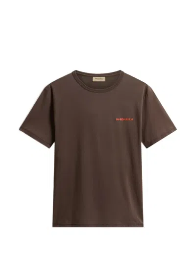 Woolrich Garment-dyed Graphic-print T-shirt In Brown