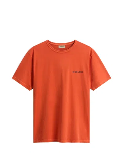 Woolrich Garment-dyed Graphic-print T-shirt In Orange