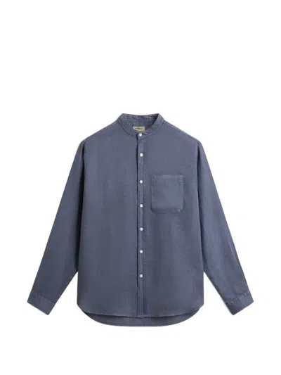 Woolrich Garment-dyed Linen Shirt In Blue