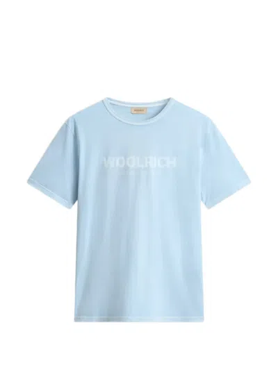 Woolrich Garment-dyed Printed T-shirt In Blue