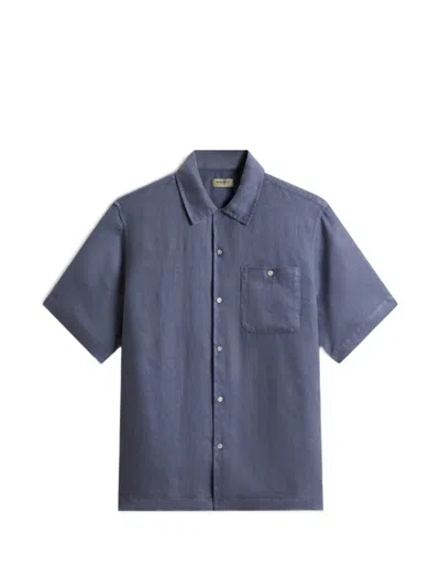 Woolrich Garment-dyed Short-sleeved Shirt In Blue