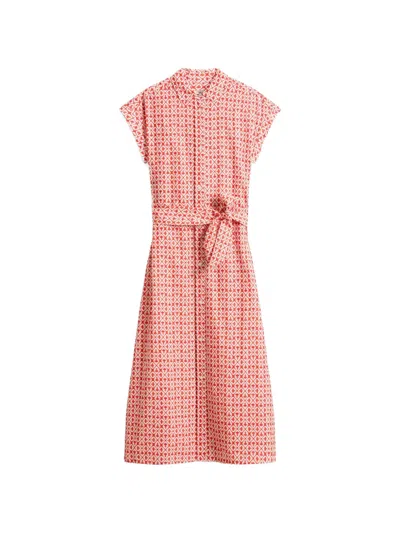 Woolrich Geometric-print Belted Midi Dress In Pink