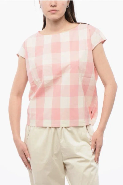 Woolrich Gingham Cotton Sleeveless Blouse With Drawstringed Bottom In Pink