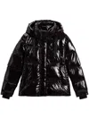 Woolrich Short Parka Glossy Hooded Front Pockets In Black