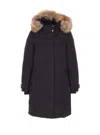 Woolrich Padded Coat With Removable Fur Hood In Black