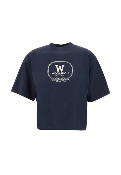 Woolrich Graphic Cotton T-shirt In Blue