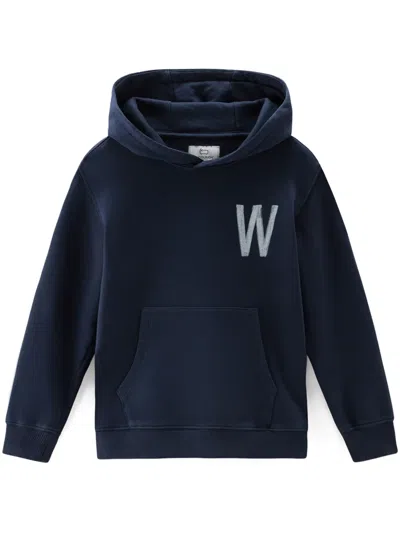 Woolrich Kids' Graphic-print Cotton Hoodie In Blue