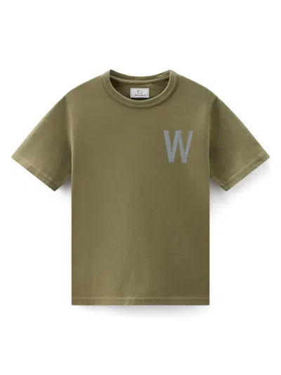 Woolrich Kids' Graphic-print Cotton T-shirt In Green