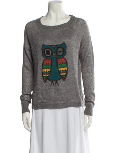 Pre-owned Woolrich Graphic Print Scoop Neck Sweater In Gray