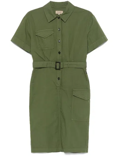 WOOLRICH GREEN BELTED MIDI DRESS