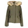 Woolrich Green Cotton Jacket With Hood And Removable Fur In Green