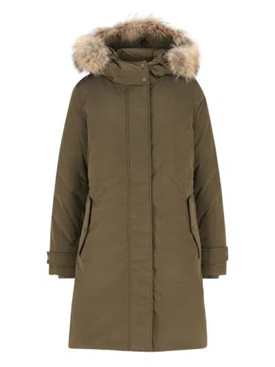 WOOLRICH GREEN LONG HOODED JACKET