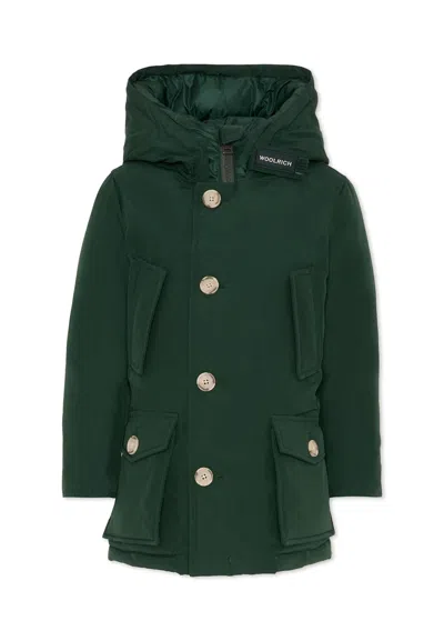 WOOLRICH GREEN PARKA FOR BOY WITH LOGO