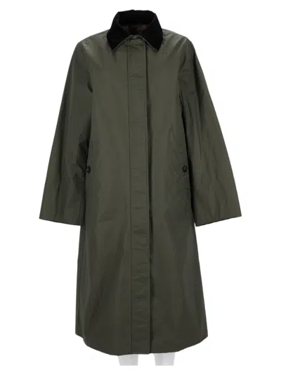 Woolrich Green Straight-cut Long Wool-blend Jacket In Animal Print