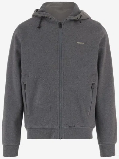 WOOLRICH GREY LOGO ZIP-UP HOODIE