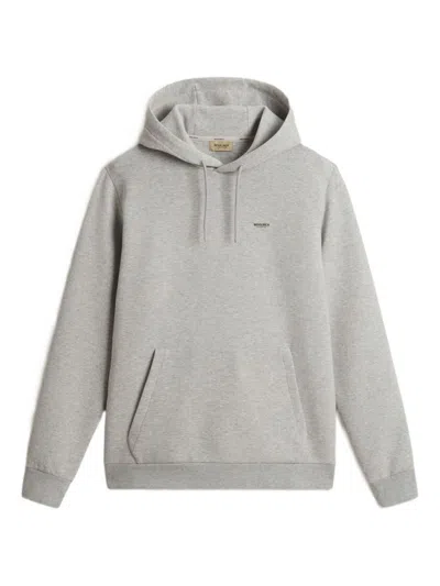 Woolrich Grey Long Sleeves Logo Hoodie In Gray
