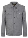 Woolrich Grey Patterned Wool Blend Overshirt With Classic Collar And Snap-button Fastening In Gray