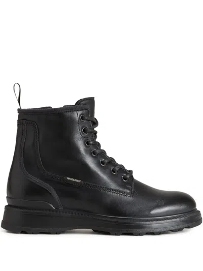 Woolrich Grove Leather Combat Boots In Black