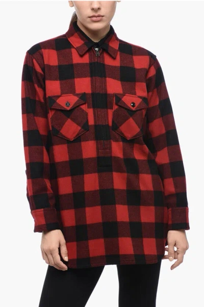 Woolrich Half-zipped Shirt With Check Motif In Red