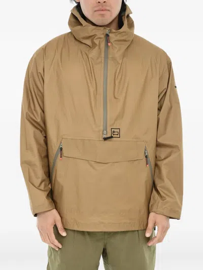 Woolrich Half-zip Hooded Jacket In Brown