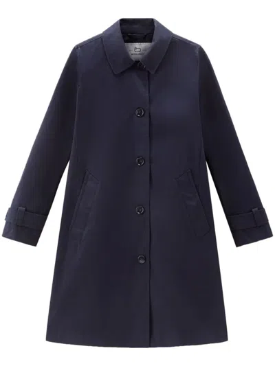 Woolrich Single-breasted Cotton Coat In Blue