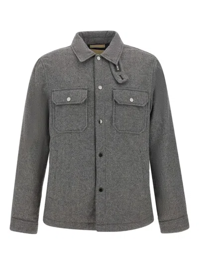 Woolrich Herringbone Chest-pocket Jacket In Gray