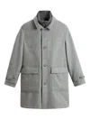 Woolrich Herringbone Pocketed Single-breasted Coat In Gray