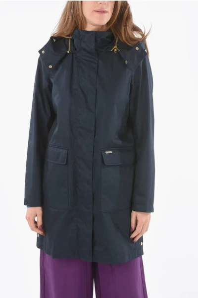 Woolrich Hidden Closure Walker Parka With Removable Hood In Blue