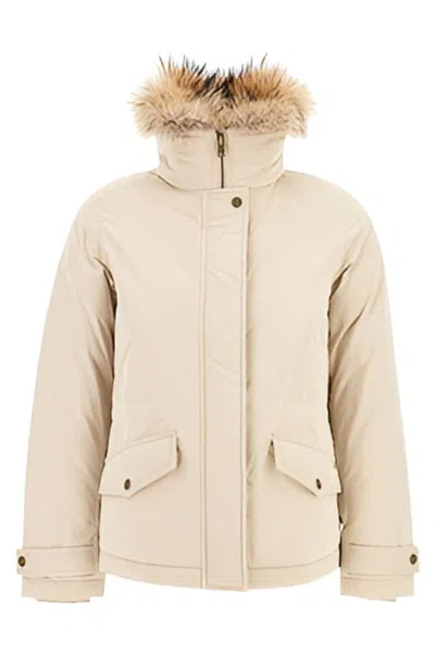 Woolrich High Collar Jacket With Detachable Fur Trim In Multi