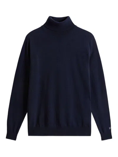 WOOLRICH HIGH NECK BLUE WOOL SWEATER