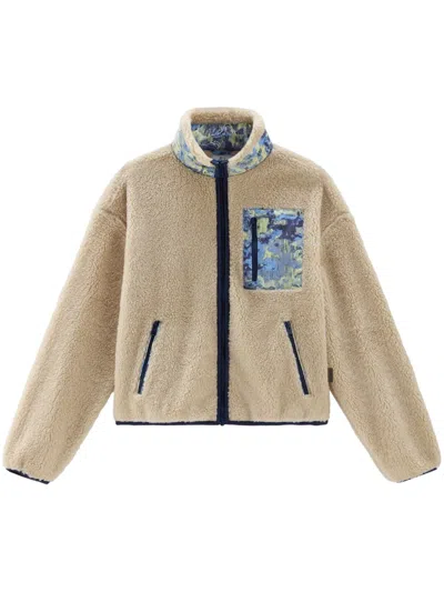Woolrich High-neck Faux-shearling Jacket In Neutrals