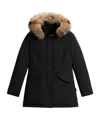 Woolrich Mid-length Black Parka With Detachable Fur-trimmed Hood In Black