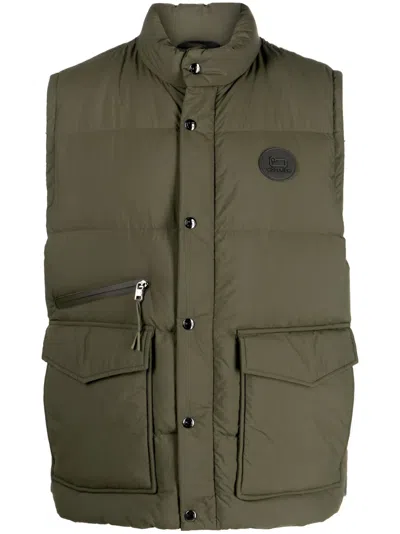 Woolrich High-neck Padded Gilet In Green