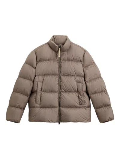 Woolrich High Neck Quilted Taupe Jacket In Neutral