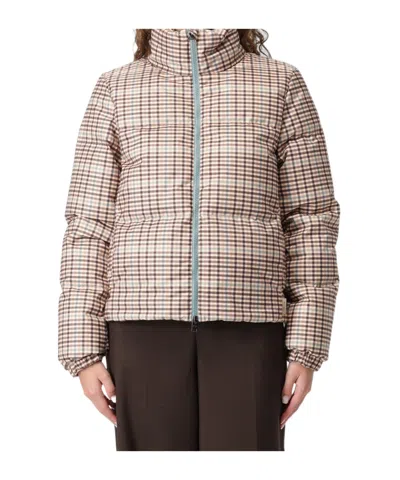 Woolrich High-neck Zip-up Down Jacket In Brown