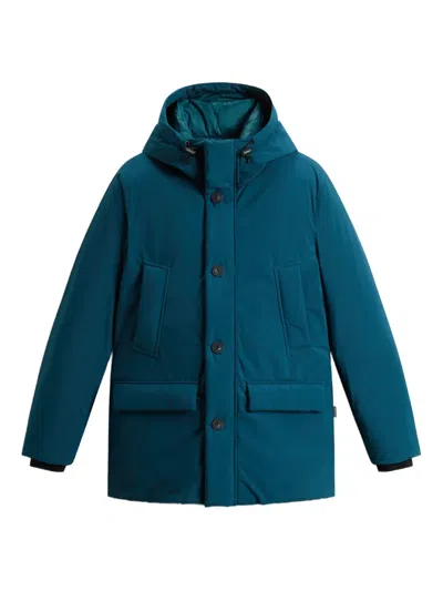Woolrich Hooded Button-fastening Jacket In Blue