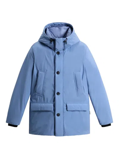 Woolrich Hooded Button-fastening Padded Jacket In Blue