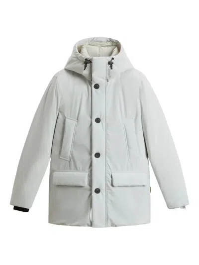 Woolrich Hooded Button-fastening Padded Jacket In White