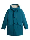 Woolrich Hooded Button Raincoat In Blue